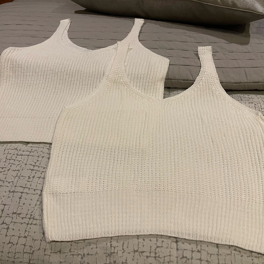 NWOT set/2 flattering white knit cami/tank